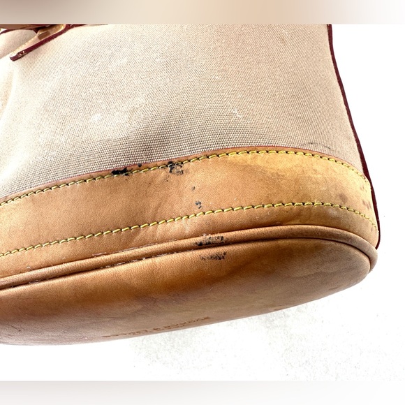 Dooney Bourke Vintage Brown Cotton Small Bucket Shoulder Bag Brown Leather Trim - Picture 11 of 12